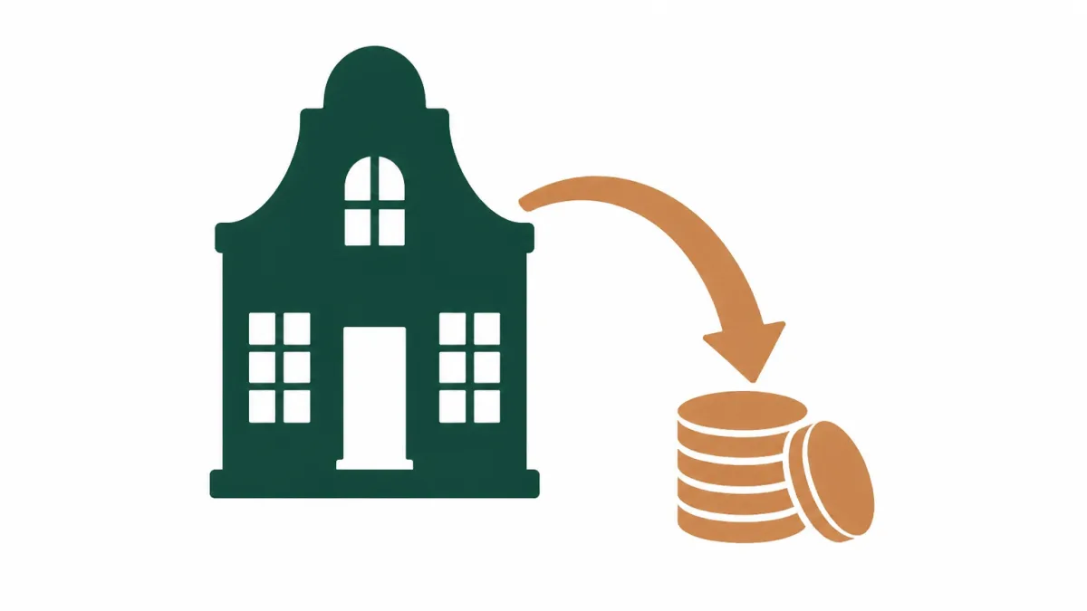 Een huis waar via een pijl waarde uit stroomt naar een stapel munten.