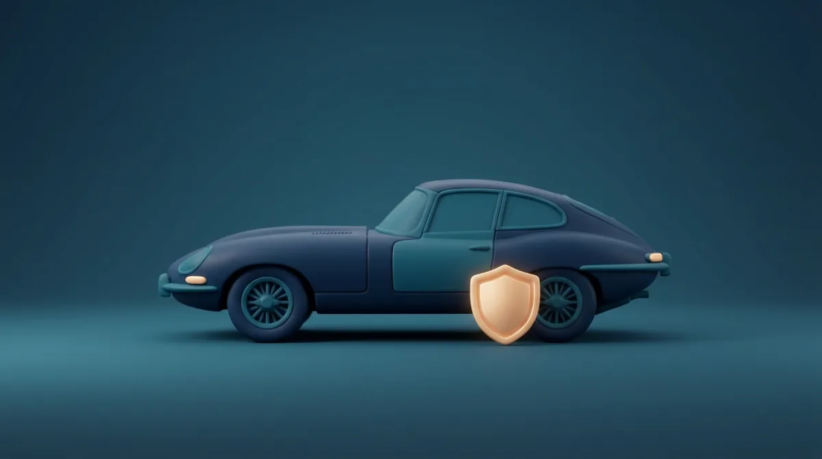 Klassieke auto met een schild-symbool — oldtimerverzekering